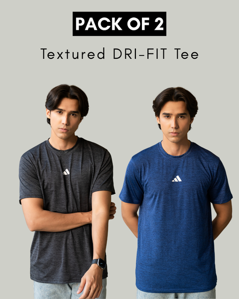 Pack of 2 ADI Mens Textured DRI-FIT Tees - Royal Blue & Charcoal
