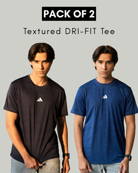 Pack of 2 ADI Mens Textured DRI-FIT Tees - Dark Navy & Royal Blue
